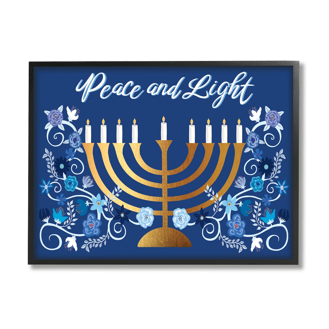 Stupell Industries Peace & Light Floral Hanukkah Menorah Framed Giclee Art